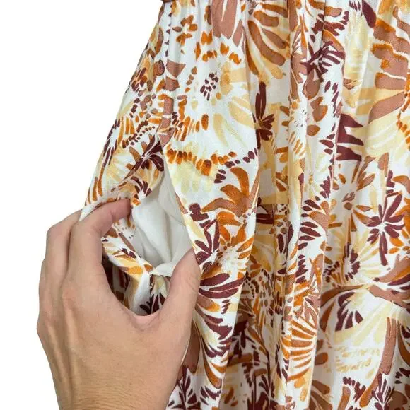 Joie | Orange & Brown Floral Print Halter Neck Sleeveless High Waist Maxi Dress - Picture 6 of 8